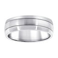 thumbnail image 1 of Stainless Steel Mens Center Brushed Double Grooved Comfort-fit Fashion Band Ring Size 7 Wedding Band for Men, 1 of 2