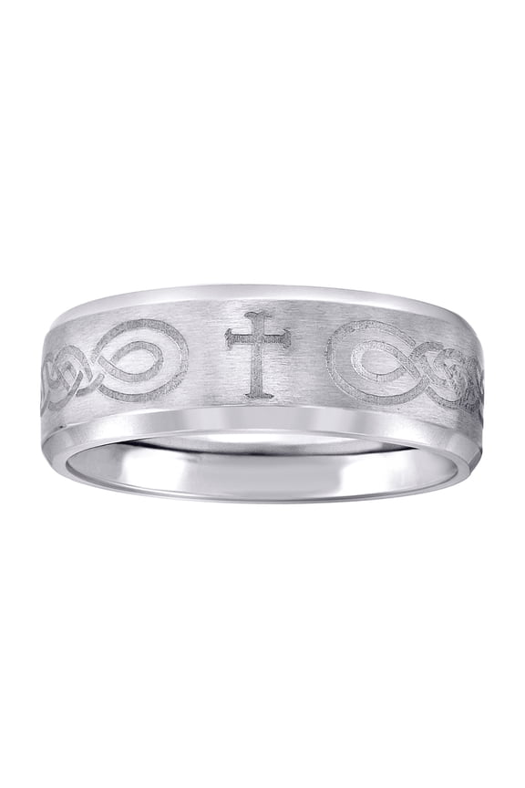 Stainless Steel Mens Center Brushed With Irish Claddagh Celtic Trinity Knot Religious Faith Cross Comfort-fit Fashion Ba