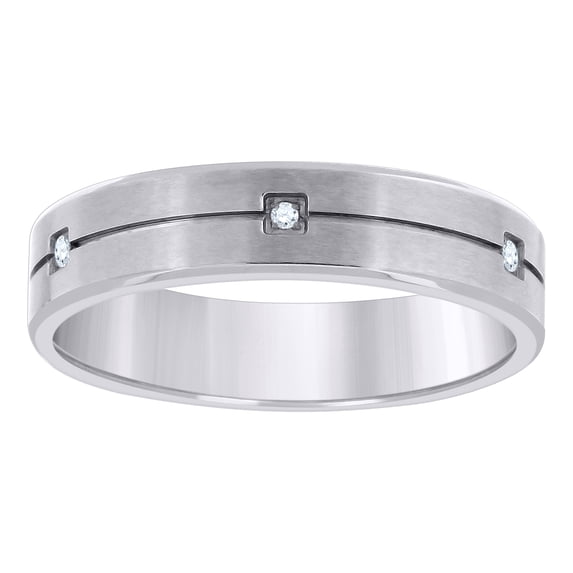 Stainless Steel Mens Cubic Zirconia Center Grooved Brushed Size-12 Comfort-Fit Fashion Bridal Anniversary Wedding Engagement Band Ring 