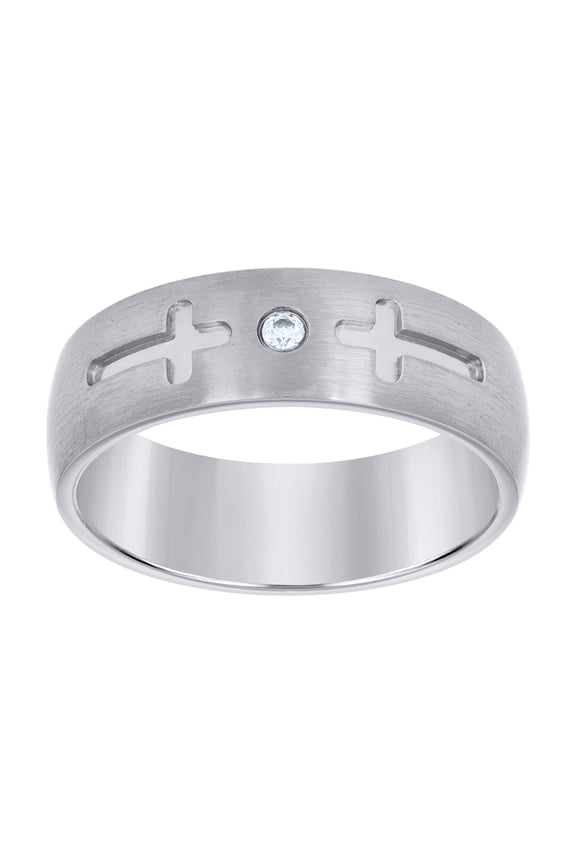 Stainless Steel Mens Cubic Zirconia Cross Brushed Size-12 Comfort-Fit Fashion Bridal Anniversary Wedding Engagement Band Ring