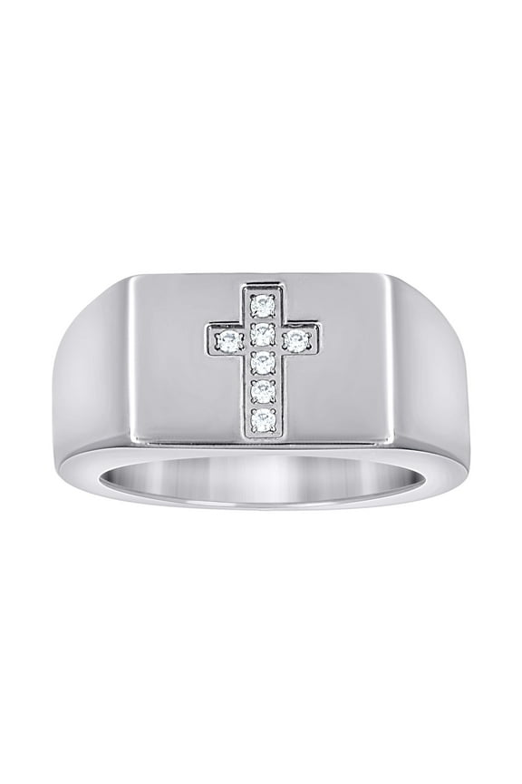 Stainless Steel Mens Cubic Zirconia Cross Polished Band Size-10 Comfort-Fit Fashion Bridal Anniversary Wedding Engagement Band Ring