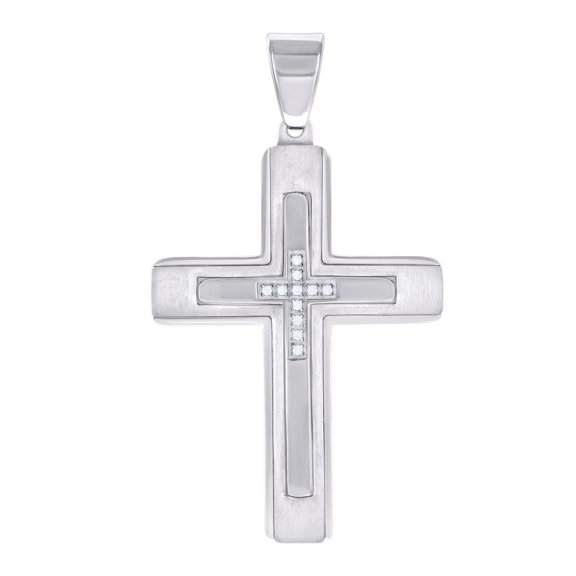 Stainless Steel Mens Cubic-Zirconia Cross Religious Charm Pendant