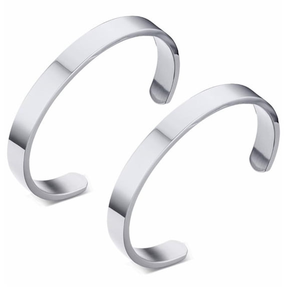 Stainless Steel Mens Cuff Bracelet,4MM+6MM Steel Bracelet,Retro Silver Open Bracelet,Bracelet with Adjustable Opening,Lightweight Bracelet for Valentine's Day