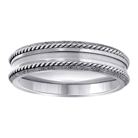 Stainless Steel Mens Double Rope Inlay Center Grooved Comfort-fit Fashion Band Ring Size 8 Wedding Band for Men