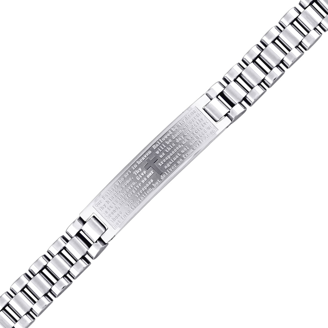 Stainless Steel Mens English Lords Prayer 10mm Bracelet-8inch Link Bracelet for Men