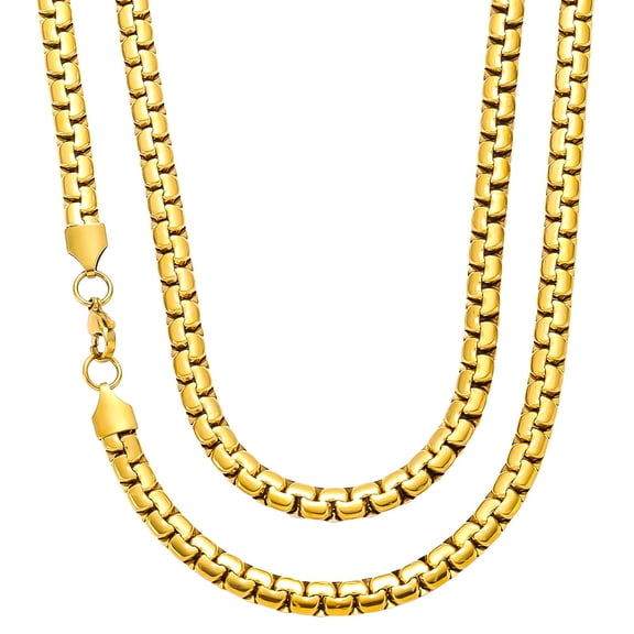 Stainless Steel Mens Flat Link Chain Necklace, Gold/Steel Chain for men, 4mm/6mm Width, No Tarnish & Hypoallergenic Hip Hop Jewelry, 18"-24" Length