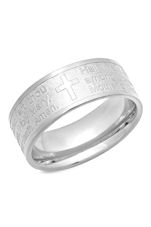 Stainless Steel Mens Hail Marry Cross Religious Comfort-fit Band Ring Size 12 Wedding Band for Men
