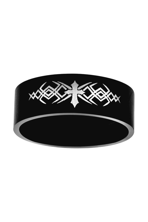 Stainless Steel Mens Irish Claddagh Celtic Trinity Knot Religious Faith Cross Black Comfort-fit Fashion Band Ring Size 9