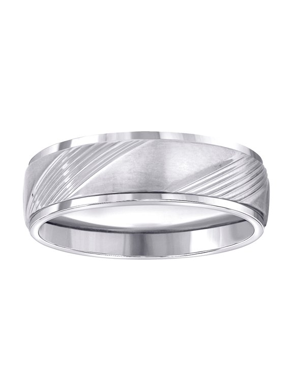 Stainless Steel Mens Laser Cut Diagonal Lines Brushed Center Step Edges Comfort-fit Band Size 7 Wedding Band for Men