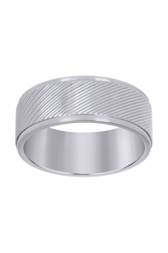 Stainless Steel Mens Laser Cut Diagonal Lines Step Edges Size-13 Comfort-Fit Fashion Bridal Anniversary Wedding Engagement Band Ring