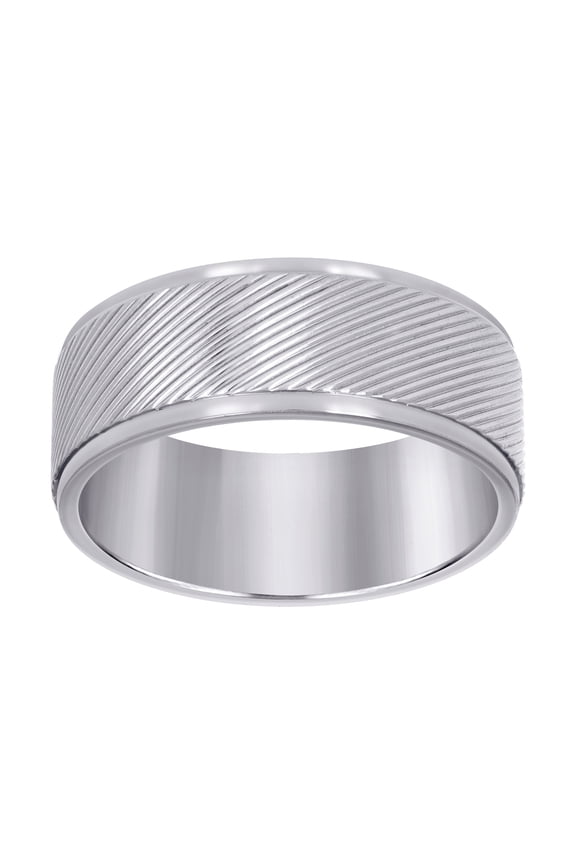 Stainless Steel Mens Laser Cut Diagonal Lines Step Edges Comfort-fit Fashion Band Ring Size 9 Wedding Band for Men