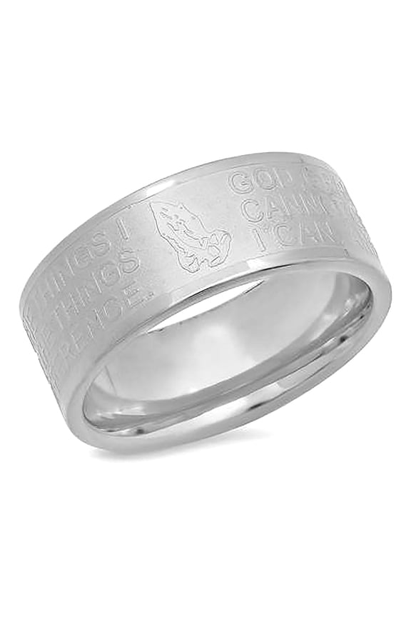 Stainless Steel Mens Lords Prayer Cross Religious Comfort-fit Band Ring Size 10 Wedding Band for Men