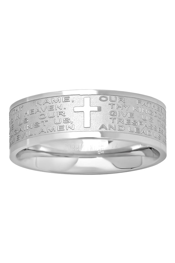 Stainless Steel Mens Lords Prayer Cross Religious Comfort-fit Band Ring Size 6 Wedding Band for Men