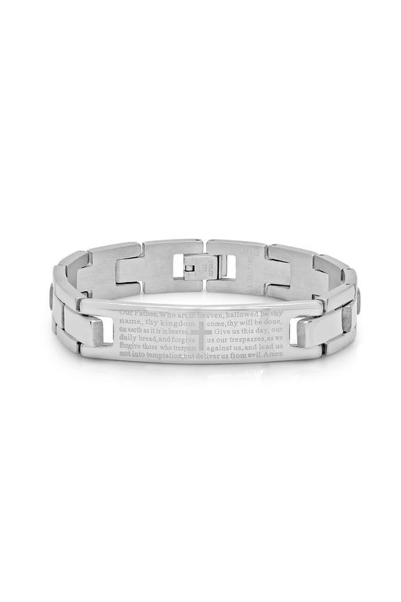 Stainless Steel Mens Lords Prayer Religious Link Bracelet