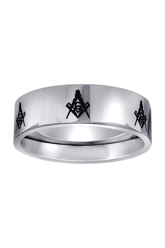 Stainless Steel Mens Masonic Polished Comfort-fit Fashion Band Ring Size 7 Wedding Band for Men