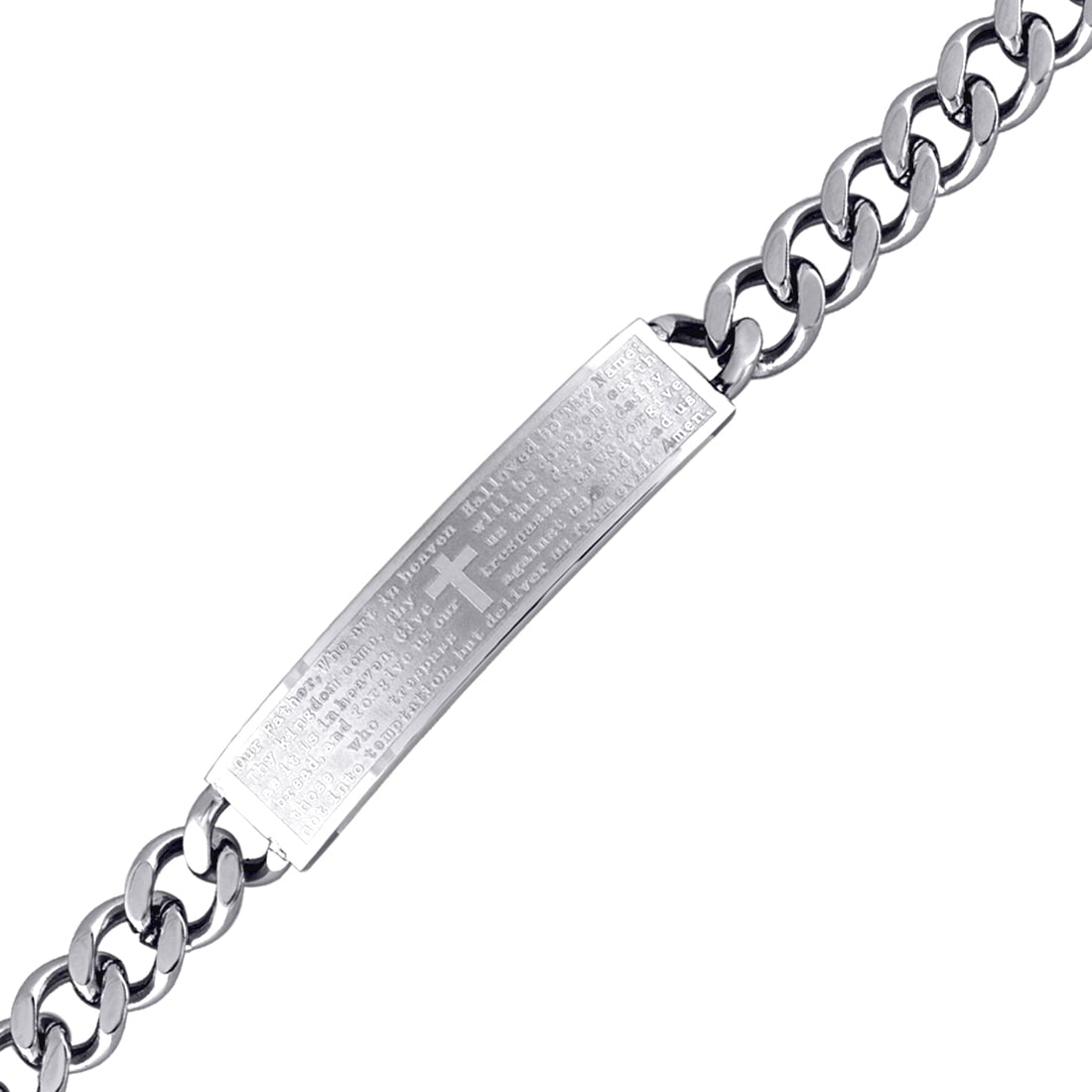Stainless Steel Mens Prayer In English Version Comfort Curb Link 10mm Bracelet-8inch Link Bracelet for Men