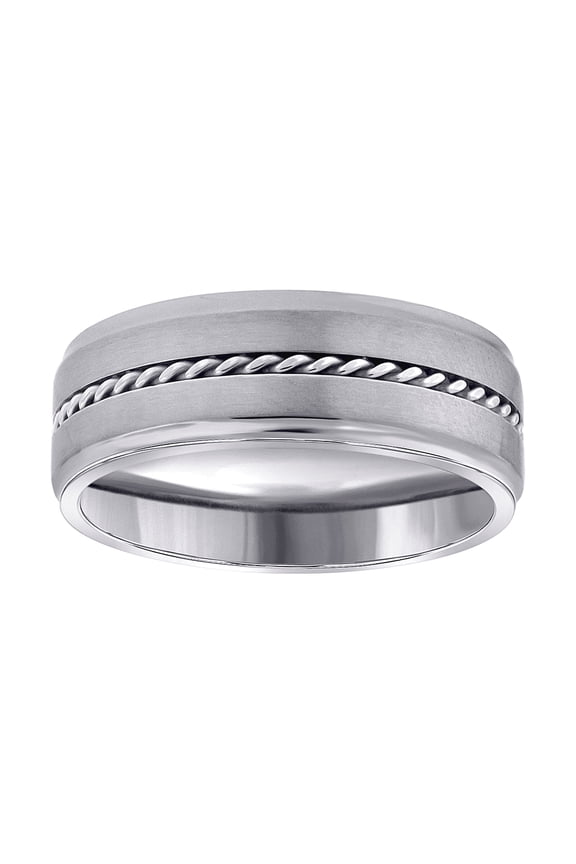 Stainless Steel Mens Rope Lined Center With Brushed Sides Step Edges Comfort-fit Band Ring Size 7 Wedding Band for Men