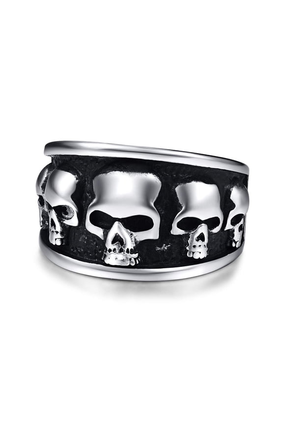 Stainless Steel Mens Skull Ring Silver Black Cool BoJQ Gothic Biker Ring Punk Hip Pop Vintage Style Size 8-12