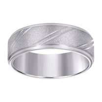 Stainless Steel Mens Stone Finish Grooved Comfort-fit Wedding Band 8mm Size 10 Wedding Band for Men