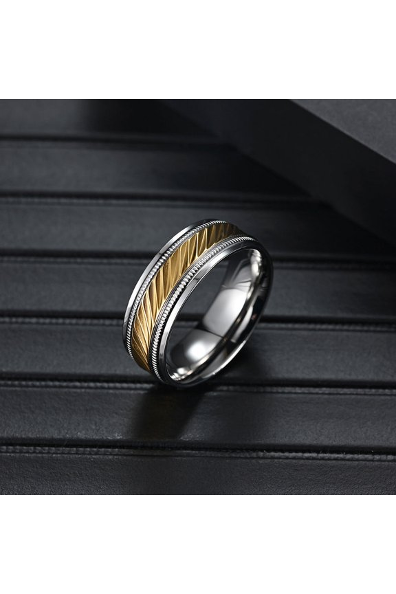Stainless Steel Mens Thread Rolling Ring Gold Plated Simple Stylish Everyday Accessories Durable Everyday Wear