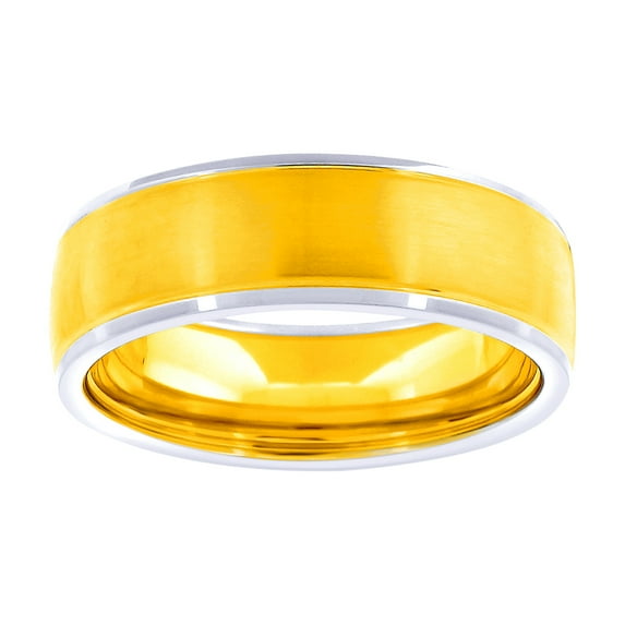 Stainless Steel Mens Two-tone Brushed Center Comfort-fit Fashion Band Ring Size 8 Wedding Band for Men