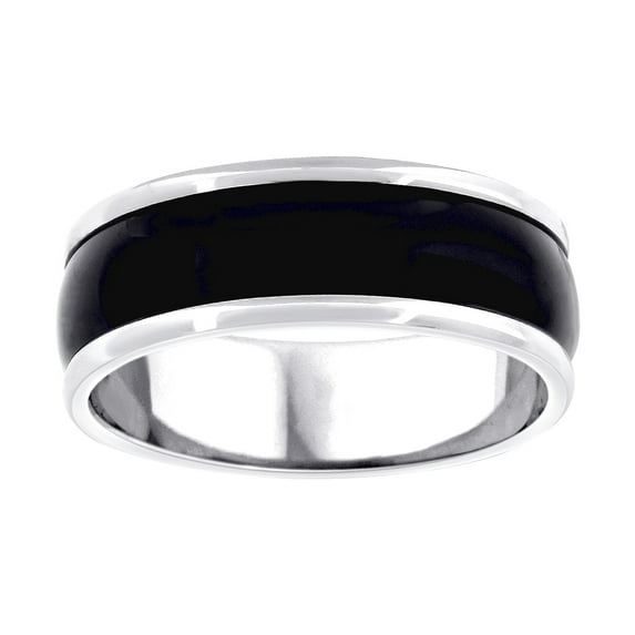 Stainless Steel Mens Two-tone Center Black Polished Round Edges Comfort-fit Band Ring Size 13 Wedding Band for Men
