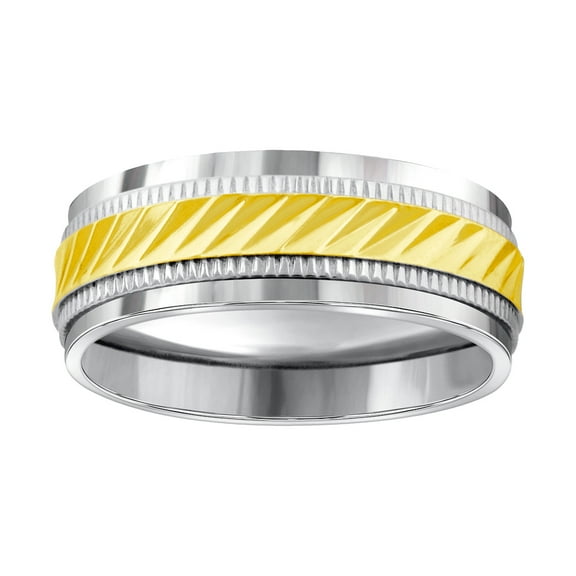 Stainless Steel Mens Two-tone Grooved Milgrain Comfort-fit Fashion Band Ring Size 10 Wedding Band for Men