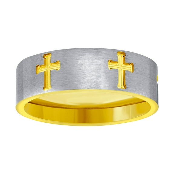 Stainless Steel Mens Two-tone Religious Faith Cross Brushed Comfort-fit Fashion Band Ring� Size 11 Wedding Band for Men