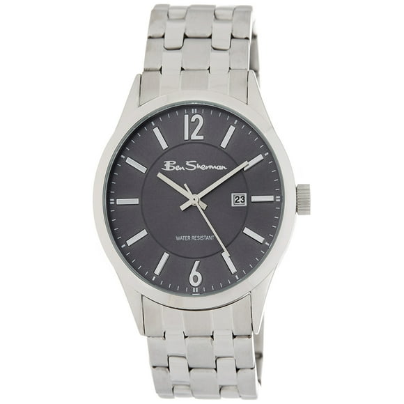Stainless Steel Mens Watch Gray Dial Date Quartz BS103