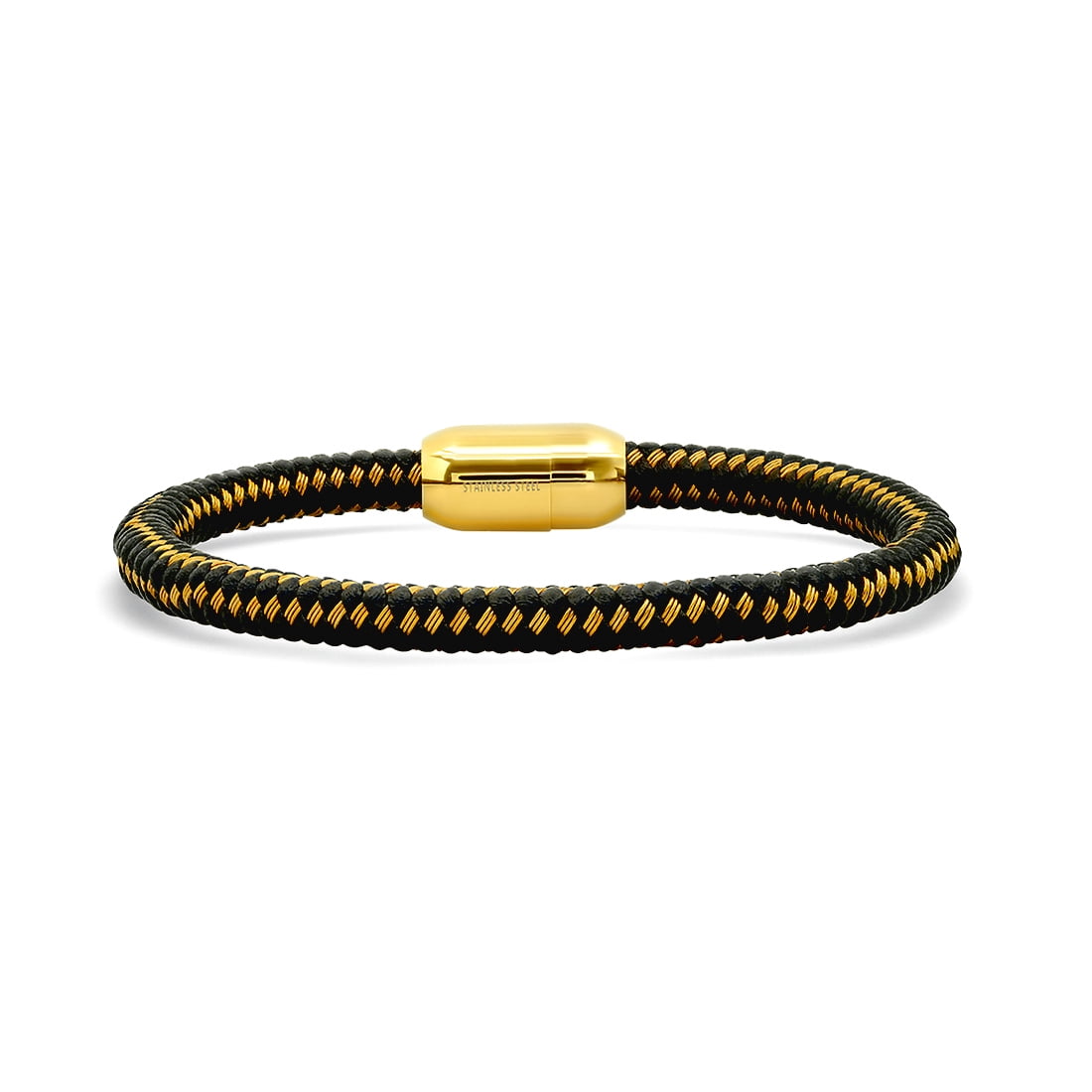 Stainless Steel Mens Yellow Black-tone Weave Fashion Bracelet Link Bracelet for Men