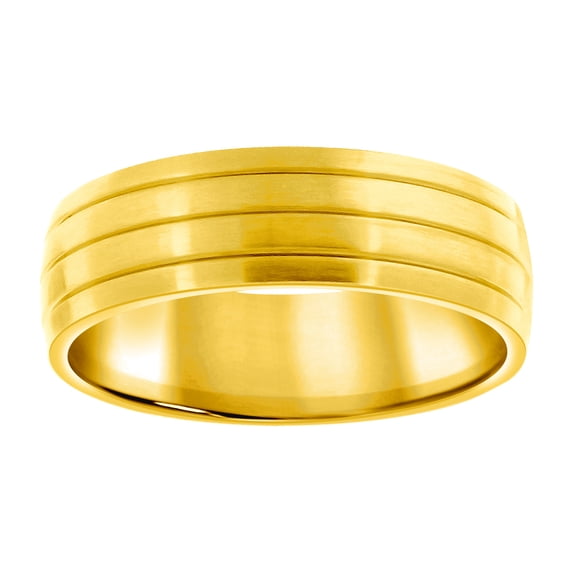 Stainless Steel Mens Yellow-tone Triple Grooved Comfort-fit Fashion Band Ring Size 12 Wedding Band for Men