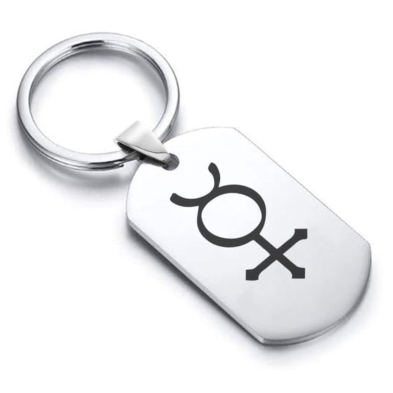 Stainless Steel Mercury Alchemy Symbol Dog Tag Keychain Circle Ring