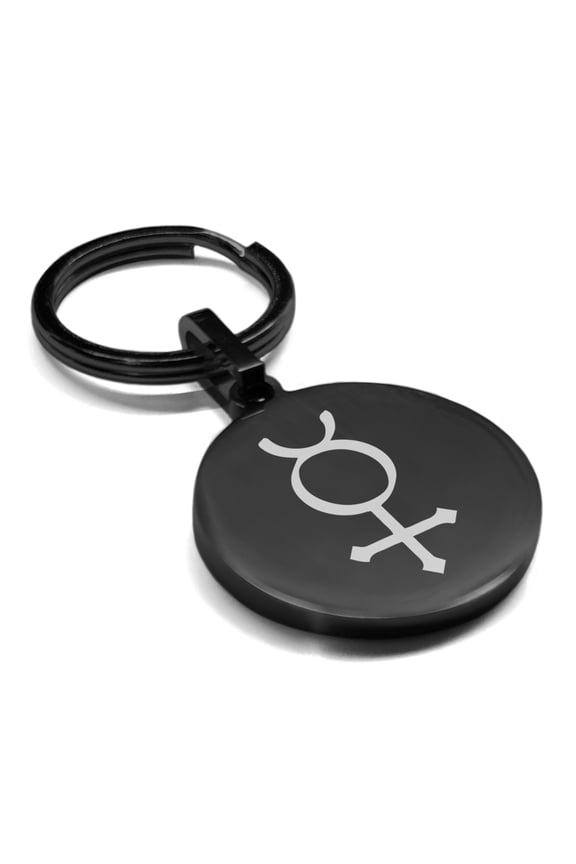 Stainless Steel Mercury Alchemy Symbol Round Medallion Keychain Circle Ring