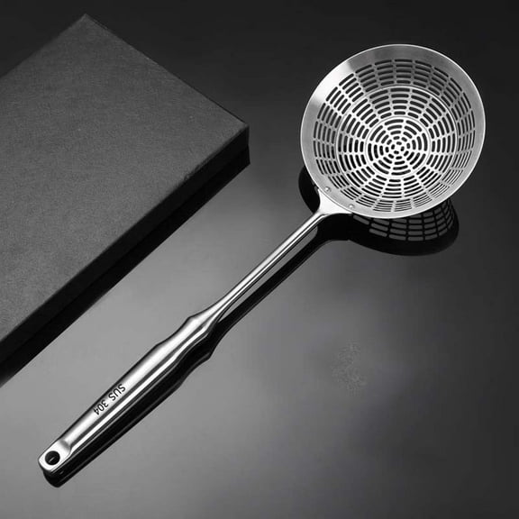 Stainless Steel Mesh Colander Spoon | 304 Large Kitchen Strainer Skimmer | Long Handle Oil Filter | Round Fine Mesh Durable Easy Clean | Multipurpose Cooking Noodle Vegetable Scoop 1 Pack