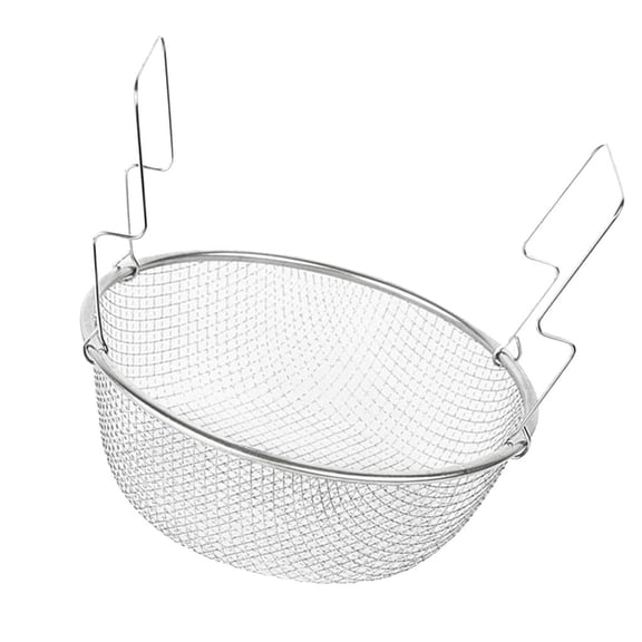 Stainless Steel Mesh Colander Strainer Basket with Folding Handles | For Pasta, Frying, & Salads | Safe | Steaming, Draining and Rinsing 23cm