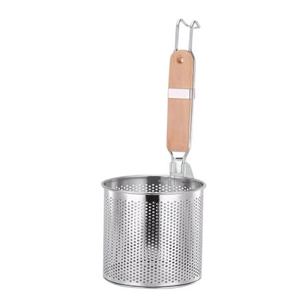 Stainless Steel Mesh Pasta Basket with Wooden Handle - Spider Strainer for Pasta, Noodles, Dumplings & Vegetables - Hot Pot Colander & Food Skimmer for Kitchen Use