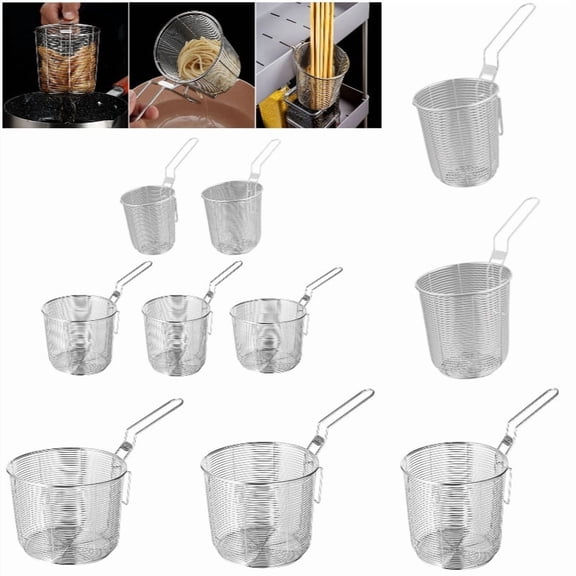 Stainless Steel Mesh Pasta Strainer with Handle for Frying and Draining Hanging Ear Colander for Cooking and Free Food Prep Wire Multiple Sizes,10cm,Silver