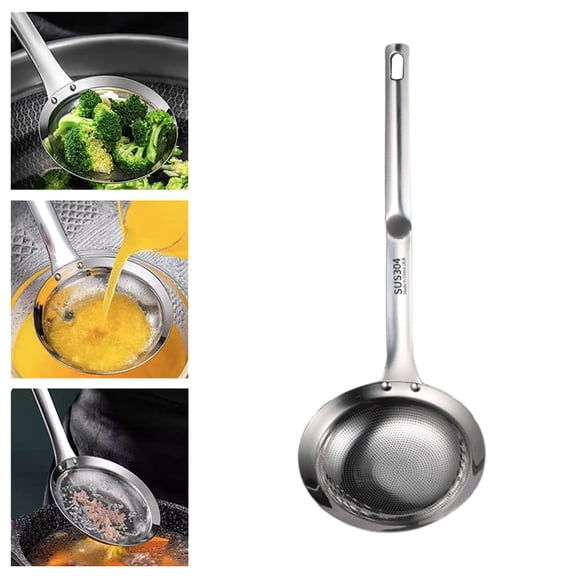 Stainless Steel Mesh Skimmer, Fine Mesh Filter Spoon, Multi Functional Skimming Ladle, Heavy Duty Kitchen Strainer, Fat Separator Spoon, Metal Slotted Spoon for Frying and Buffet Serving