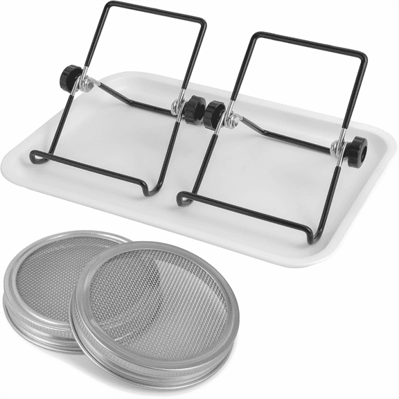 Stainless Steel Mesh Sprouting Kit for Wide Mouth Jars for Growing Broccoli Sprouts, Bean Sprouts, Sunflower, Etc,1 * tray 2 * bracket 2 * wide-mouth cover,As Shown