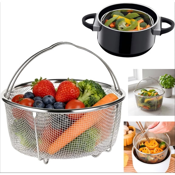 Stainless Steel Mesh Steamer Basket - 7.8 Inch Strainer Insert for Pressure Cookers and Pots