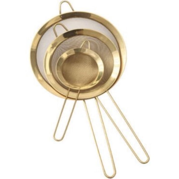 Stainless Steel Mesh Strainer, Gold Plated 567 Straight Twill Mesh, Set of 3 with Long Handle, Kitchen Tool for Straining Tea Coffee Oil Baking Flour and Cooking Food