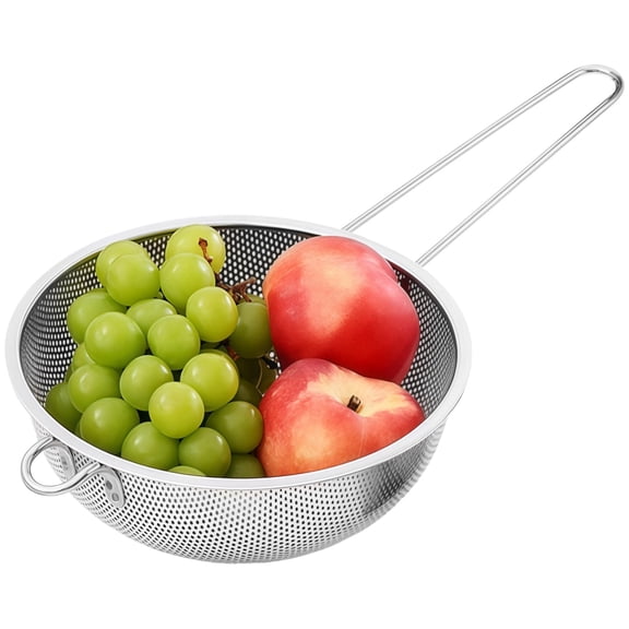 Stainless Steel Mesh Strainer with Long Handle, Fine Perforated Colander for Draining Pasta and Rice, Multi-Purpose Frying Net Spoon Sieve Kitchen Tool, Rust-Resistant