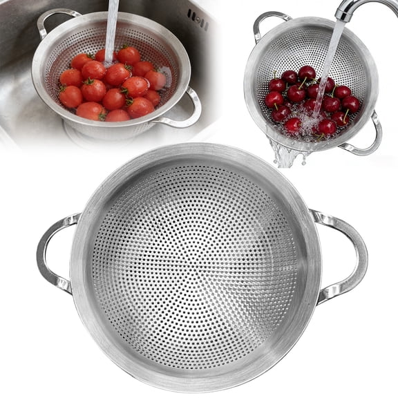 Stainless Steel Mesh Strainer, Riveted Handles & Self-Draining Solid Ring Base, Colander for Pasta, Rice, Vegetables, Fruits – Dishwasher Safe12cm