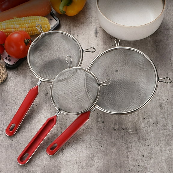 Stainless Steel Mesh Strainer, Skimmer with Comfortable Non Slip Handles for Kitchen Food Strainers, Handle Noodle Drainer, Mesh Strainer Wire Sieve Sifter, French Fries Noodle Drainer Frying Scoop