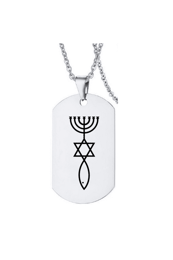Stainless Steel Messianic Seal Military Necklace, Religious Jewish Star of David Menorah Ichthys Christian Faith Amulet Pendant Chain for Women Men Israel Jerusalem Jewelry Gifts, Silver