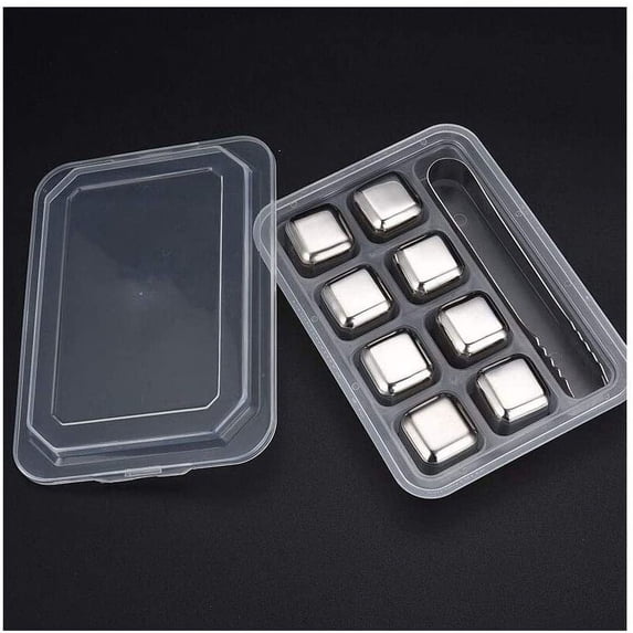 Stainless Steel Metal Beverage Chilling Rocks,Reusable Ice Cubes For Whiskey,Vodka,Liqueurs,Wine (26mm: 8 with clip)