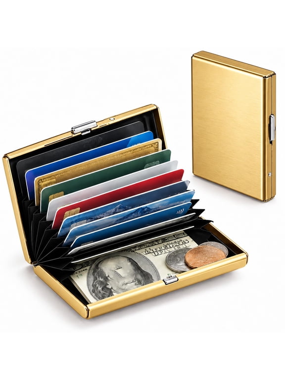 Stainless Steel Metal Card Holder Wallet, Slim RFID Blocking 10 Slots for Men Women