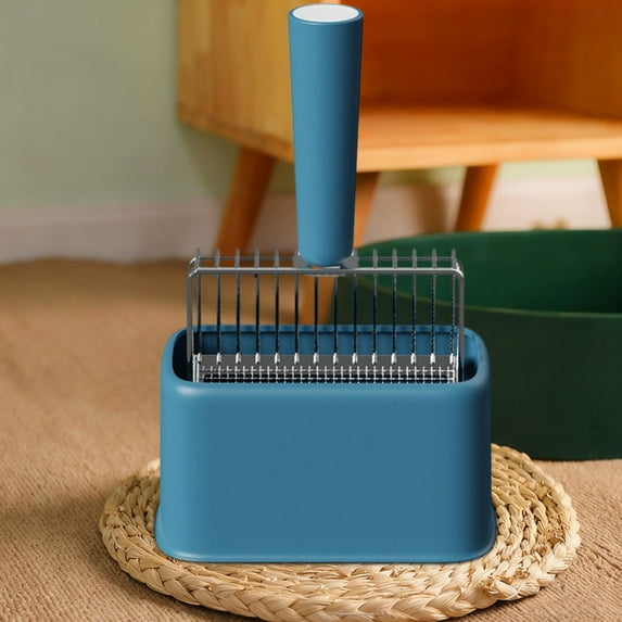 Stainless Steel Metal Cat Litter Scooper with Holder,Deep Shovel,Ergonomic Handle,Integrated Design with Fine-Grained Sifting for Litter Box(Blue)