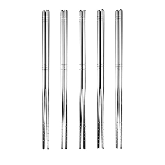 Stainless Steel Metal Chopsticks, 22.6cm Length for Home, Hotel & Restaurant Use - 5 Pair Eco-Friendly Reusable Set