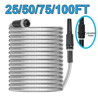 Stainless Steel Metal Garden Water Hose Flexible Hose Pipe Home Kink Free Hose - 25/50/75/100FT